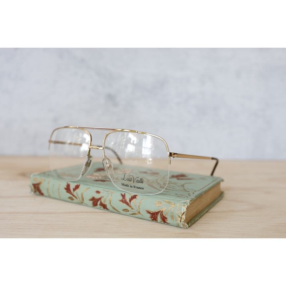 Vintage 1990s Aviator Eyeglasses Luis Vitelli France Half Rimless Grandpa Retro